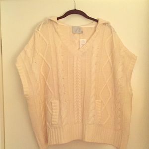 Michael Stars Short Sleeve Hooded Poncho in Ivory